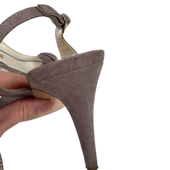 Rupert Sanderson Gaynor Heels Size EU 38 US 7 Suede Brown Peep Toe Sling Back - Picture 11 of 14